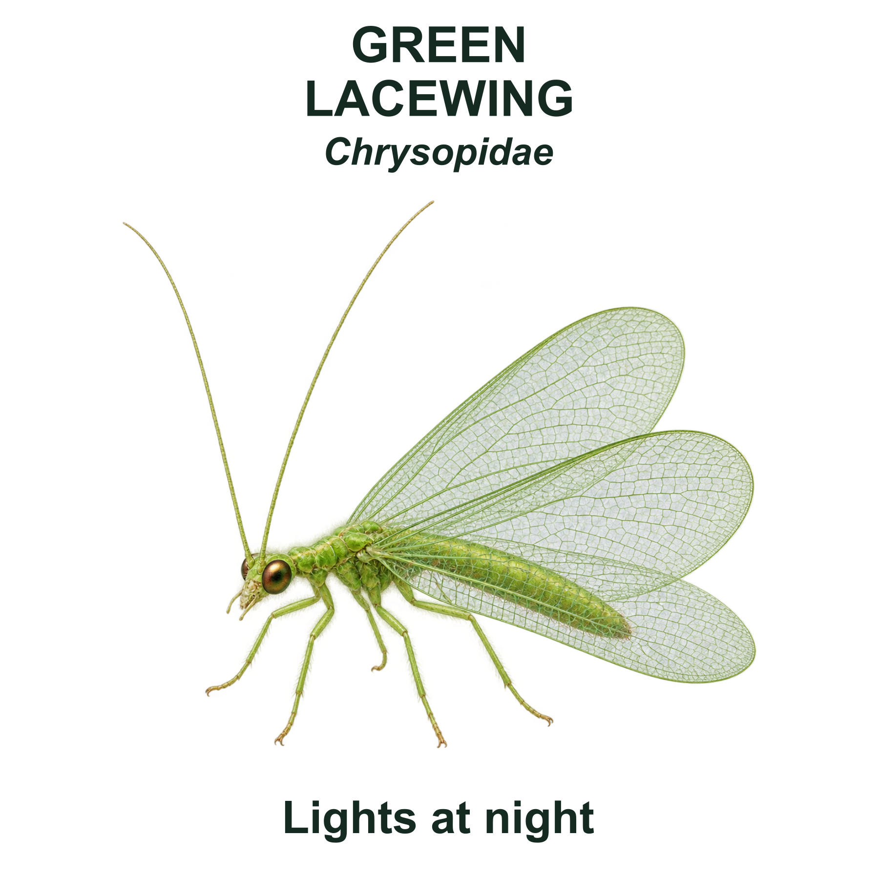 Drag this PNG into xTool Studio Green lacewing — Transparent front PNG