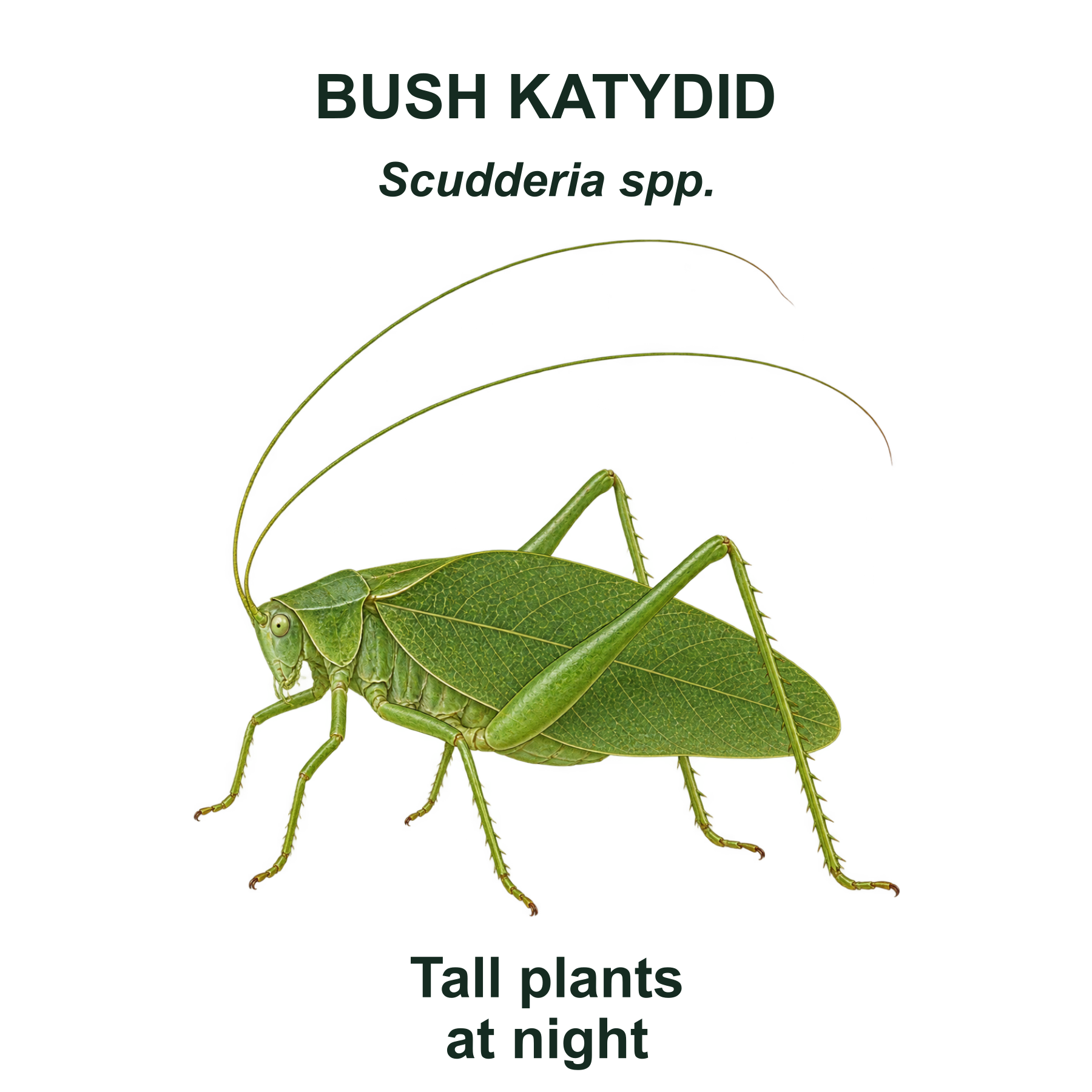 Drag this PNG into xTool Studio Bush katydid — Transparent front PNG
